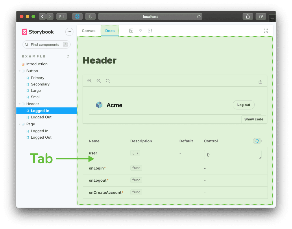 Storybook tab addon